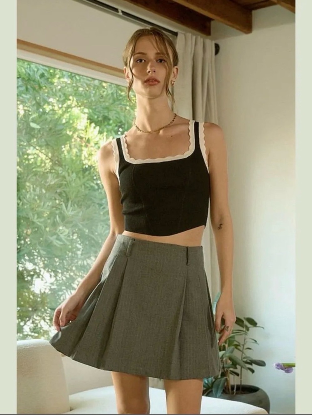 Scallop Trim Corset Knit Crop Tank NWT | Blu Pepper | L